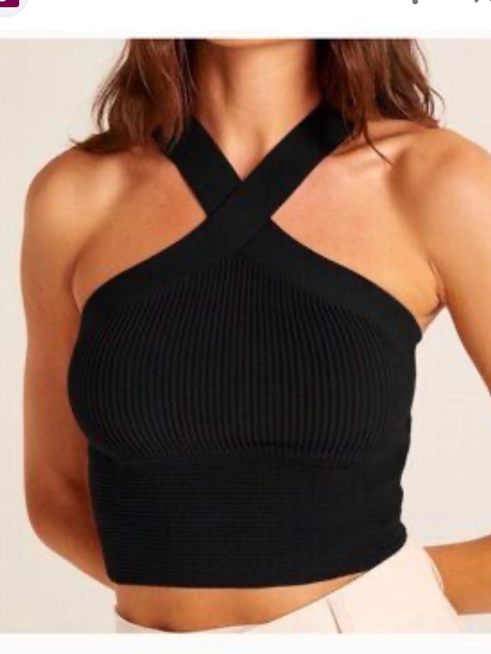 Abercrombie & Fitch Black Ribbed Cross-Strap Cropped Tank